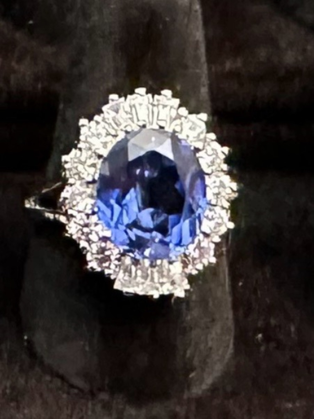 Sterling Silver Elegant Sapphire Blue Center Baguette Halo Cocktail Ring Size 7